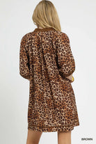Umgee Brown Leopard Print Mini Dress with Contrast Trim