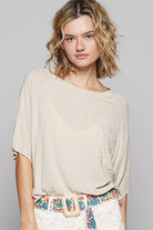 POL latte Round Neck Half Sleeve T-Shirt LATTE