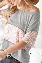 BiBi Ice Grey Triblend Knit with Leopard Block Out Stitching