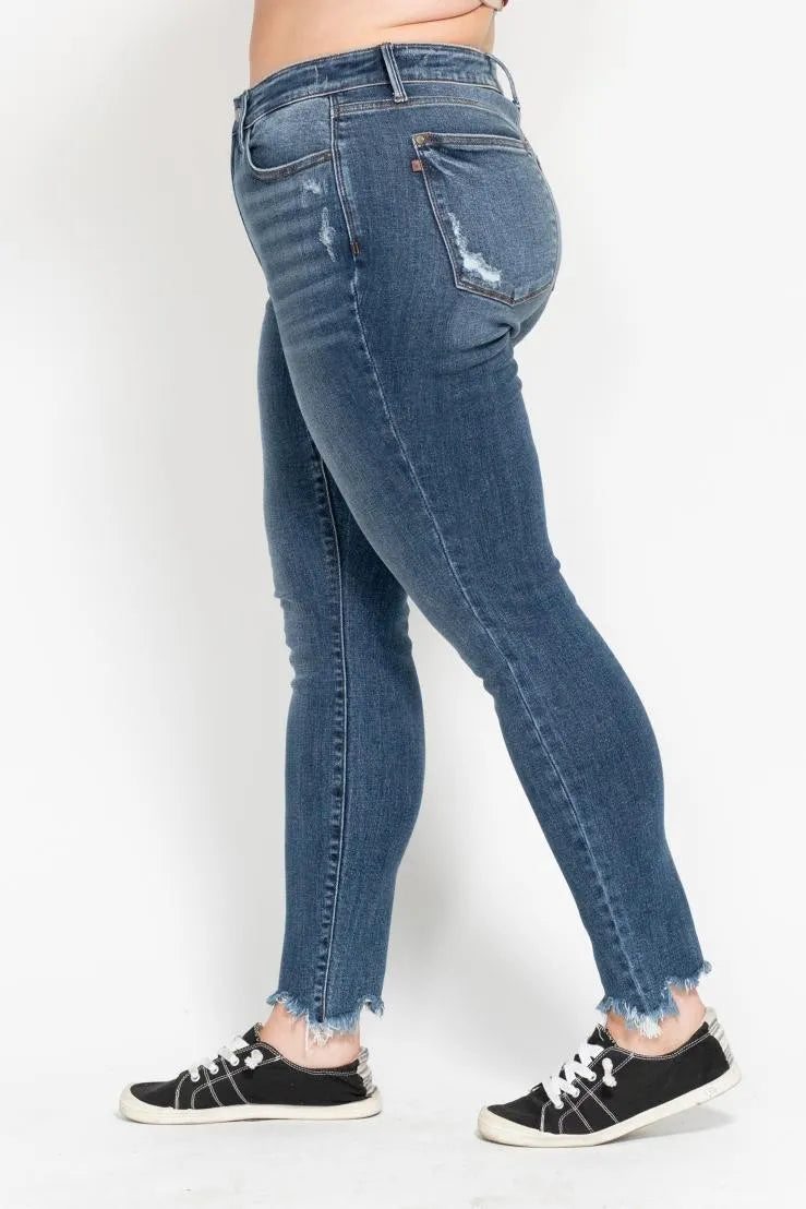 Judy Blue Plus Size High Waist Skinny with Destroy & Shark Bit Hem