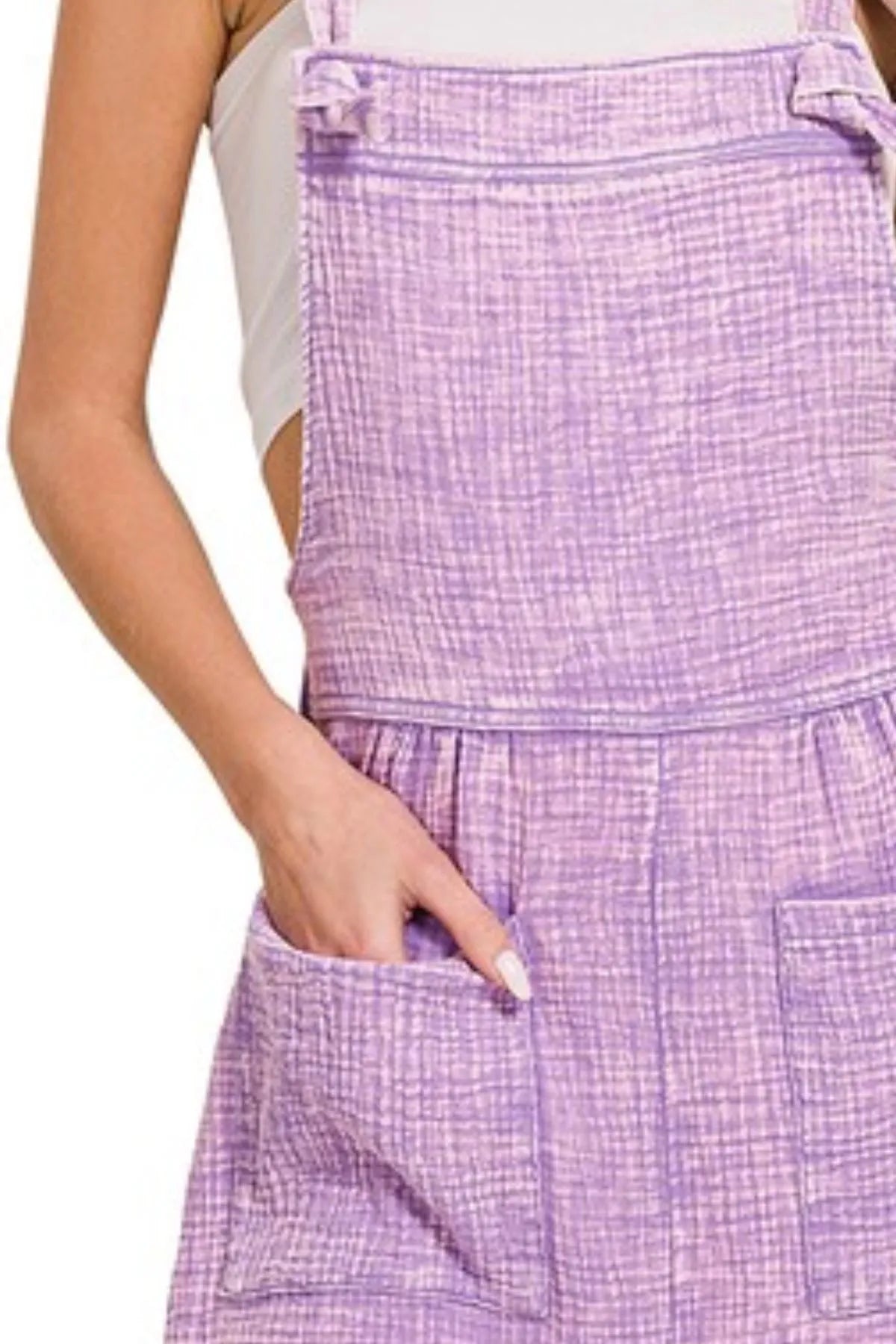 Zenana Bright Lavender Woven Double Gauze Acid Washed Romper