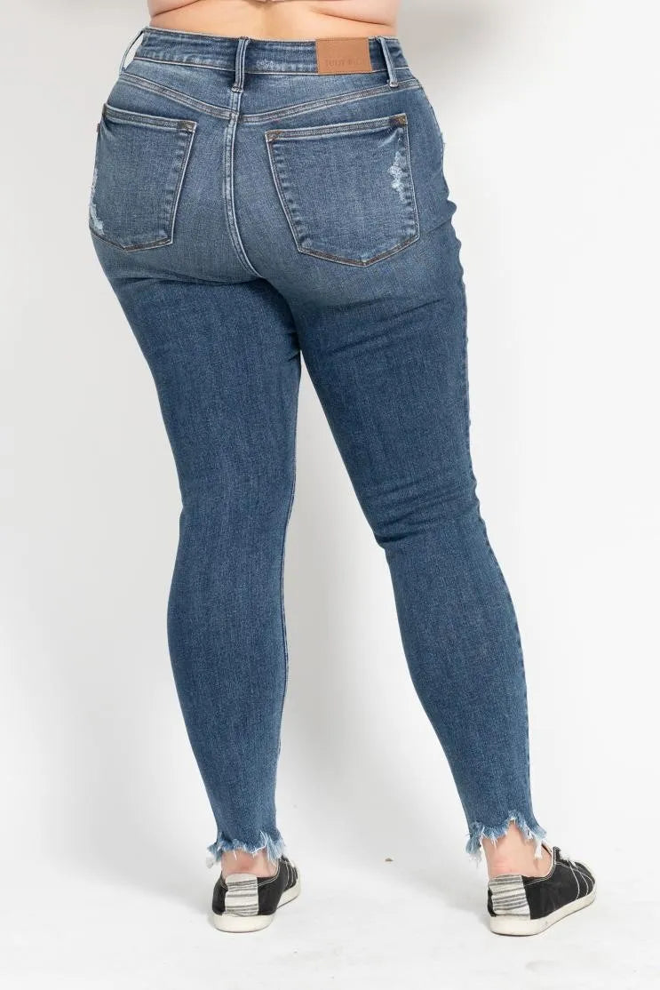Judy Blue Plus Size High Waist Skinny with Destroy & Shark Bit Hem