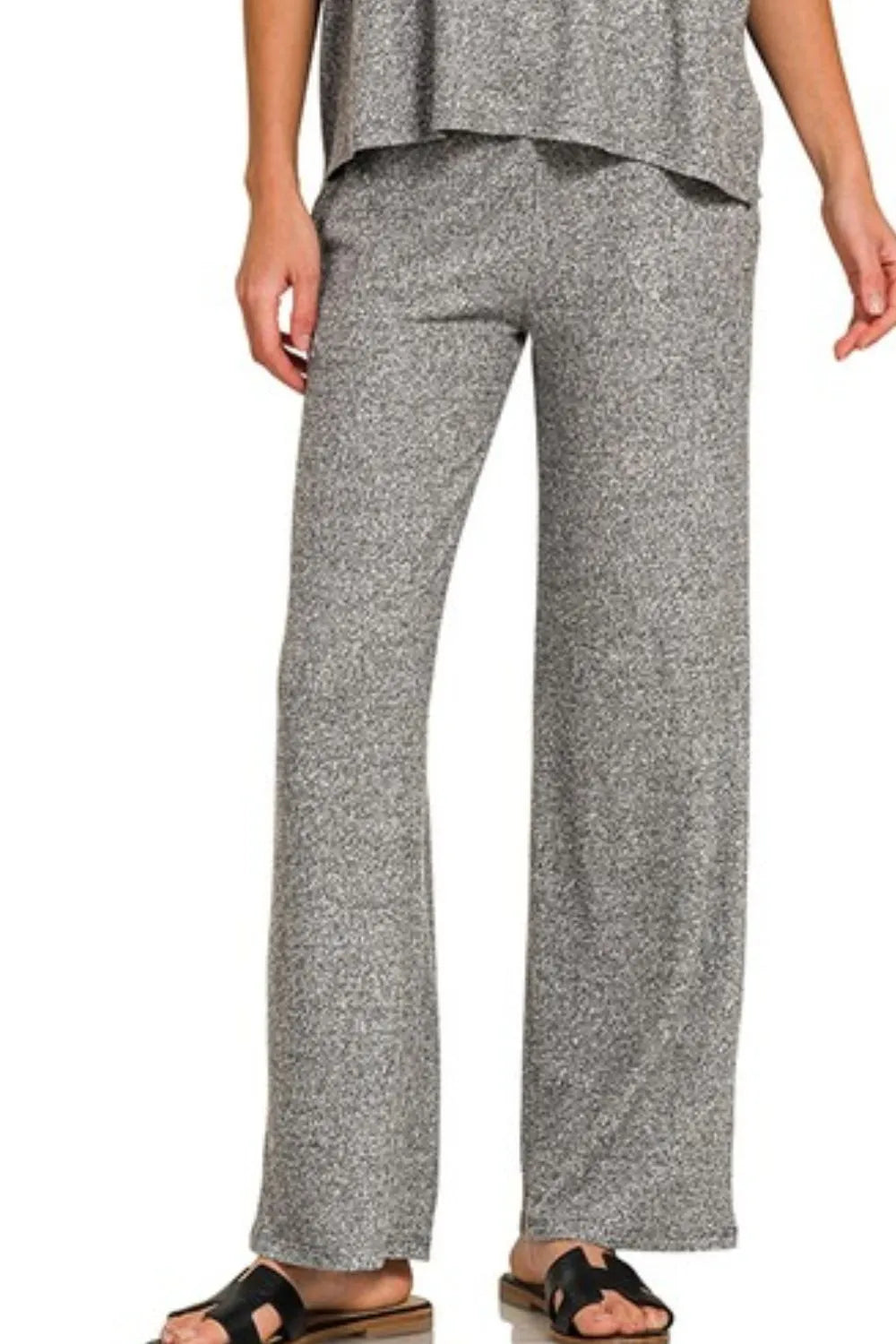 Zenana Gray Soft Melange Short Sleeve Tee & Long Pants Set
