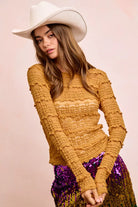 BiBi Mustard Ruffles Detail Mardi Gras Color Flower Lace Top