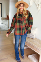 Haptics Rock'n Plaid Olive & Rust Button Down Oversized Shirt Haptics