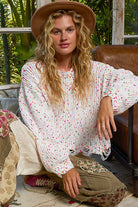 POL White Pink Round Neck Fringed Hem Sweater WHITE PINK