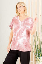 Heimish Mauve & Ivory Ruffled Sleeve Tie Dye Top