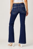 RISEN Dark Washed Low Rise Flare Jeans Trendsi