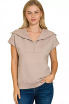 Zenana Ash Mocha Scuba Half Zip Top ASH MOCHA