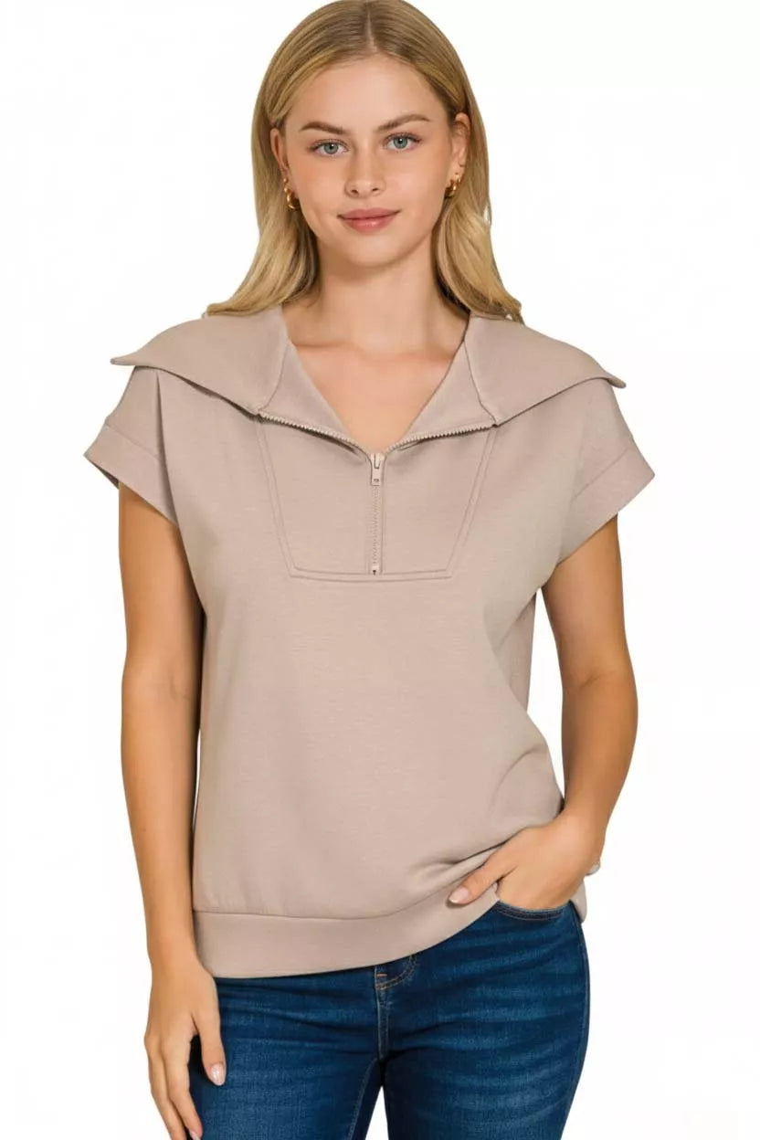 Zenana Ash Mocha Scuba Half Zip Top ASH MOCHA