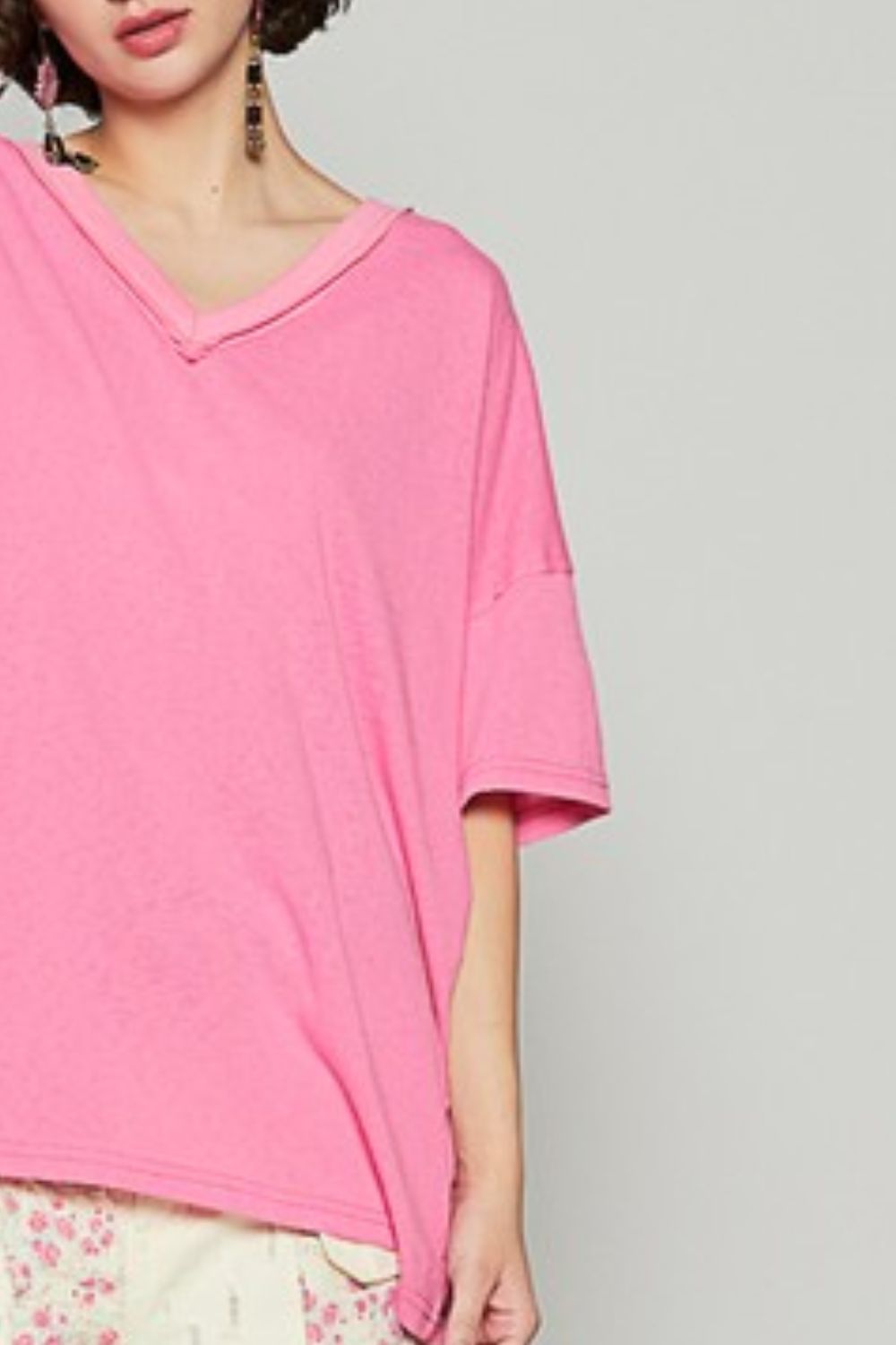 POL Barbie Pink V-Neck Half Sleeve T-Shirt