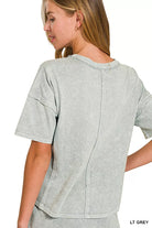 Zenana Light Gray Halo Snow Washed Short Sleeve Tee and Shorts Set