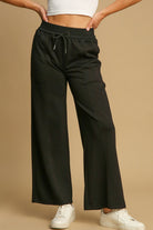 Umgee Black Drawstring Wide Leg Pants with Pockets Black Pants