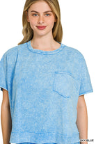 Zenana Sky Blue Halo Snow Washed Boxy Top & Shorts Set