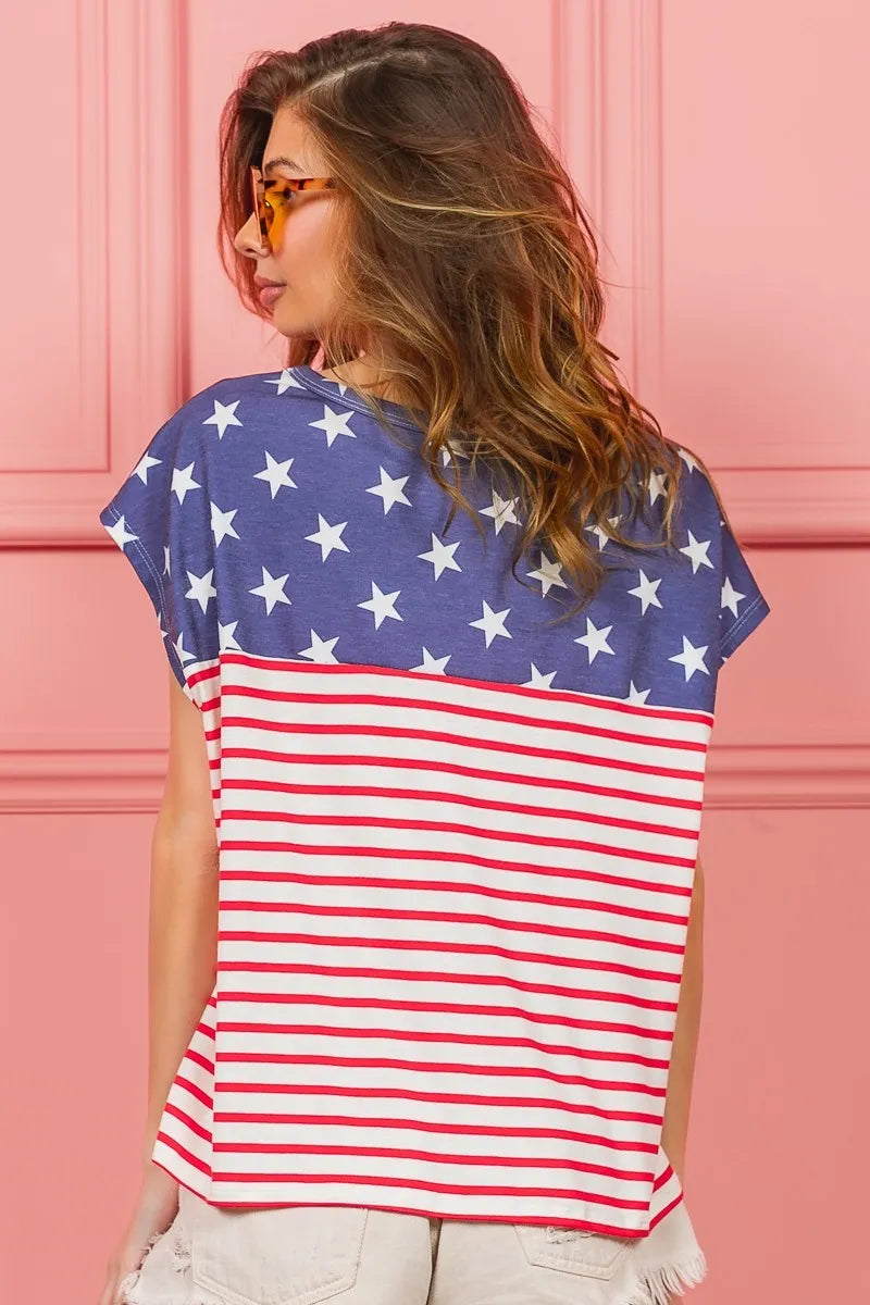BiBi Star Printed with Stripe Combo Top