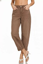 Zenana Brown High Rise Barrel-Leg Cropped Jeans