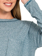 Zenana Teal Soft Melange Hacci Round-Neck Long Sleeve T-Shirt