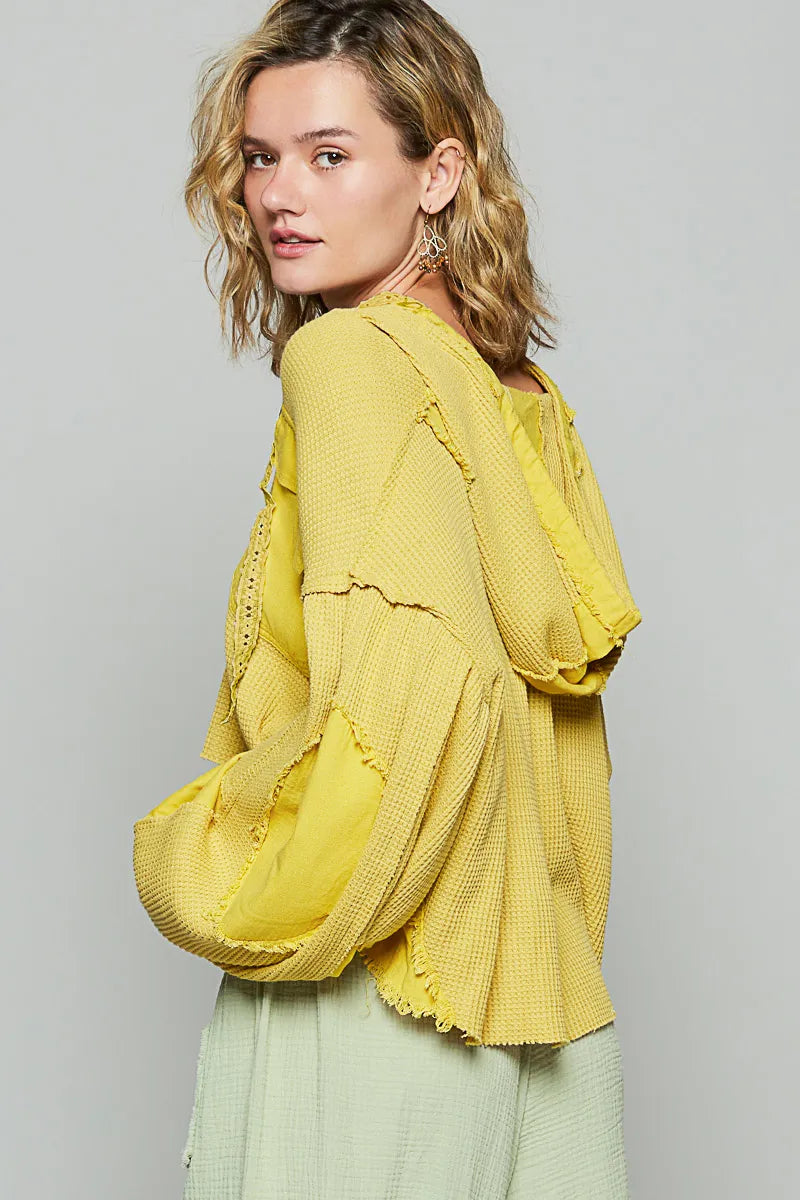 POL Yellow Raw Hem Cropped Hooded Jacket