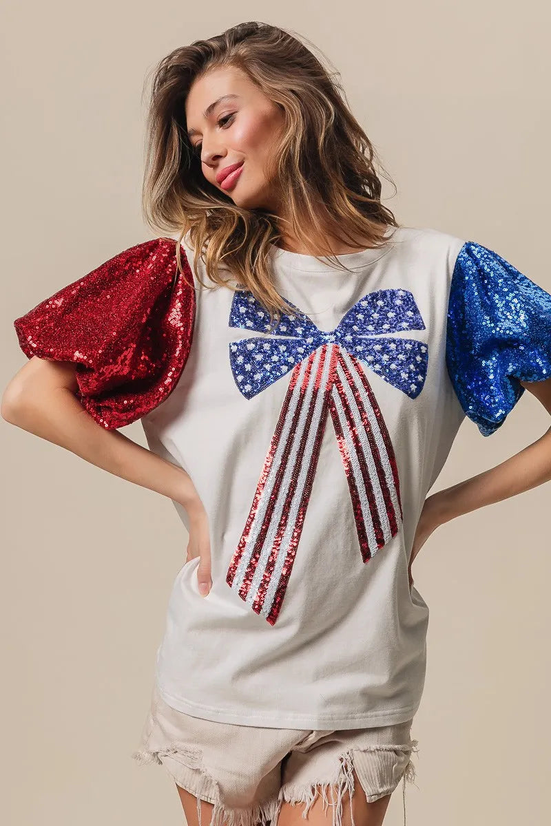 BiBi Sequin American Flag Bow Top