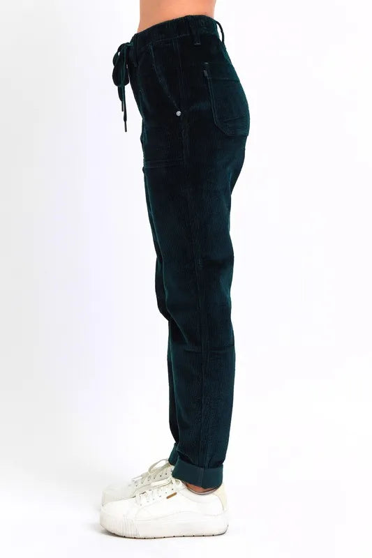 Judy Blue Emerald Green High Waisted Corduroy Cuffed Joggers