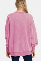 Zenana Dusty Pink High-Low Acid Washed Fleece Sweatshirt Shirts & Tops