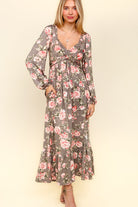 Haptics Mauve Sweetheart Neckline Twisted Detail Ruffled Hem Floral Maxi Dress Dresses