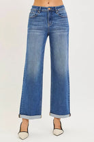 RISEN Full Size High Rise Relaxed Fit Ankle Straight Cuff Jeans Plus Size