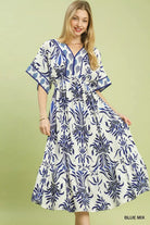 Umgee Blue Mix Floral Border Midi Dress with Pockets BLUE MIX