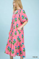 Umgee Pink Mix Floral Print Midi Dress