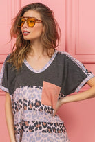 BiBi Charcoal Leopard Stripe with Slub Terry Color Block T-Shirt