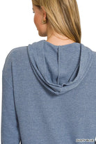 Zenana Dusty Blue Ribbed Long Sleeve Hoodie