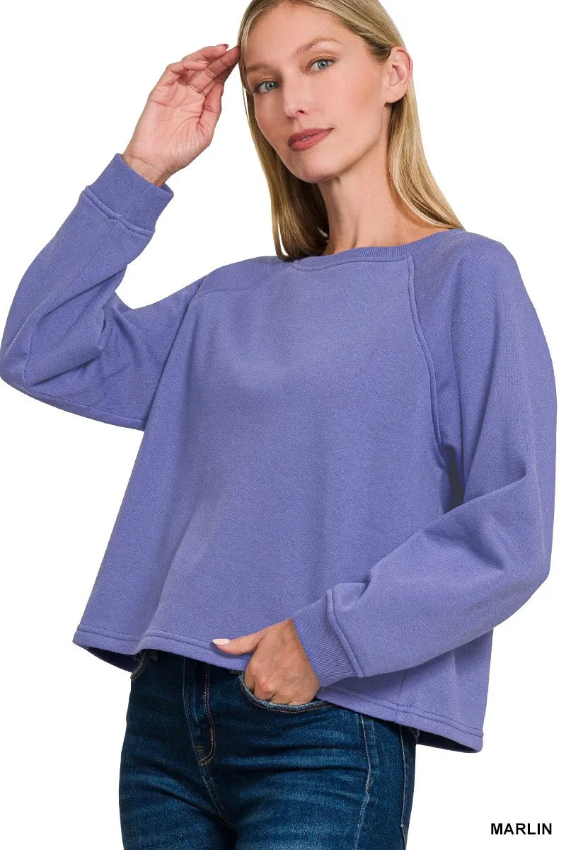 Zenana Marlin Fleece Raglan Round-Neck Sweatshirt
