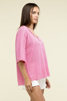 Zenana Brushed Waffle Exposed-Seam 3/4 Sleeve Top ZENANA