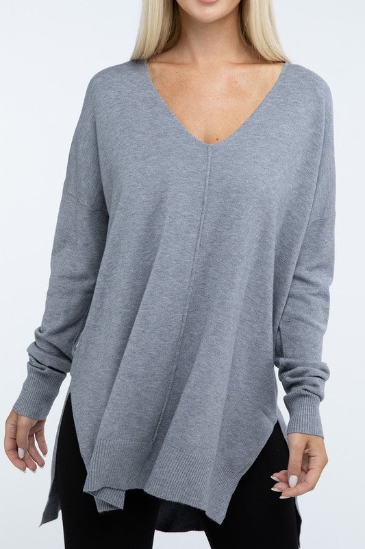 Zenana Hi-Low Hem Front Seam Sweater in 5 Colors H GREY ZENANA