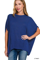 Zenana Light Navy Drop Shoulder Short Sleeve Knit Top