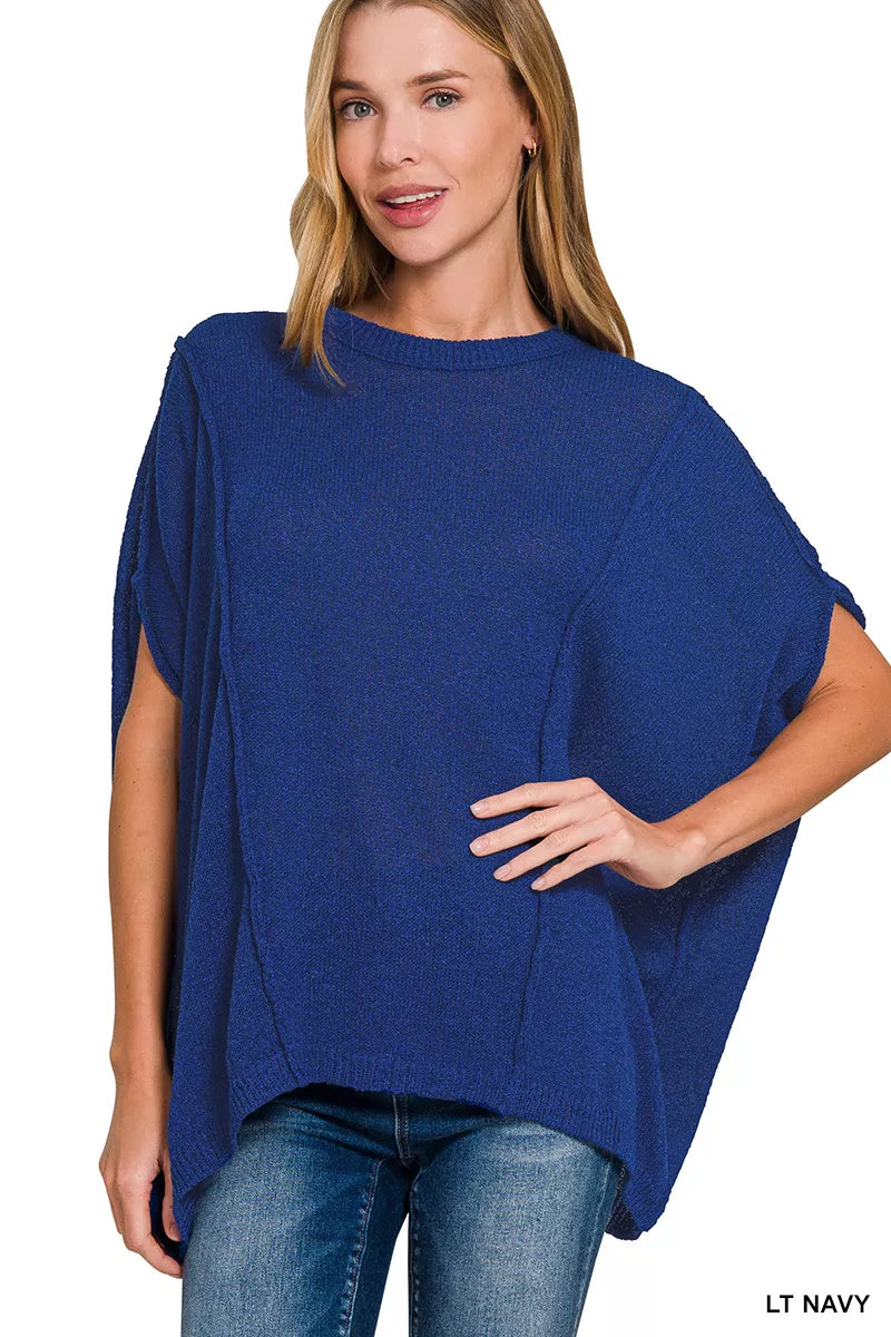 Zenana Light Navy Drop Shoulder Short Sleeve Knit Top