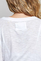 POL Contrast Hand-Stitch V-Neck Lightweight Knit Long Sleeve Top