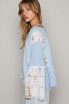 POL Powder Blue Lace Detail V-Neck Flare Sleeve Blouse