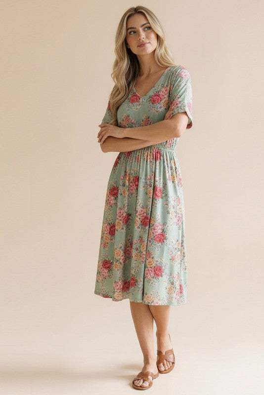 Haptics Sage Floral Midi Dress