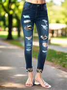 KanCan Mid Rise Distressed Leopard Print Accent Super Skinny Jeans MemorialDay24