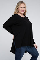 Zenana Plus Size Dolman Sleeve V-Neck Side Slit Hi-Low Hem Top ZENANA