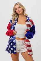 BiBi Velvet Sequin American Flag Long Sleeve Top
