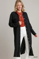 Umgee Black Cotton Gauze Button Down Shirt Dress Black