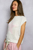 POL Ivory Star Round Neck Popcorn Knit Top