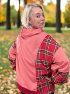 Haptics Adorable in Marsala Plaid Color Block Zipper French Terry Hoodie Shirts & Tops