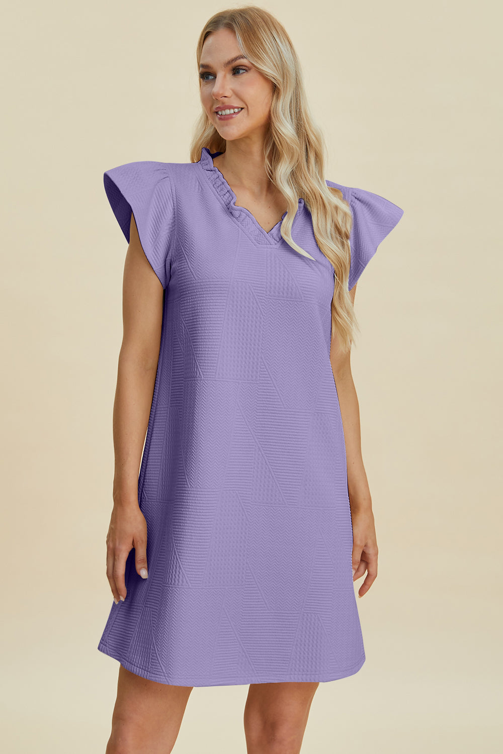 Double Take: 5 Colors Quilted Ruffled V-Neck Cap Sleeve Dress Dresses