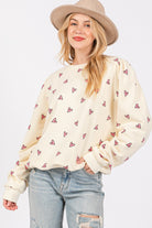 SAGE + FIG Cream Heart Printed Contrast Long Sleeve Sweatshirt Cream