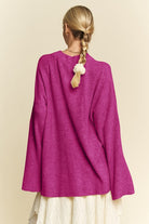 Davi & Dani Deep Purple High-Low Round Neck Drop Shoulder Sweater