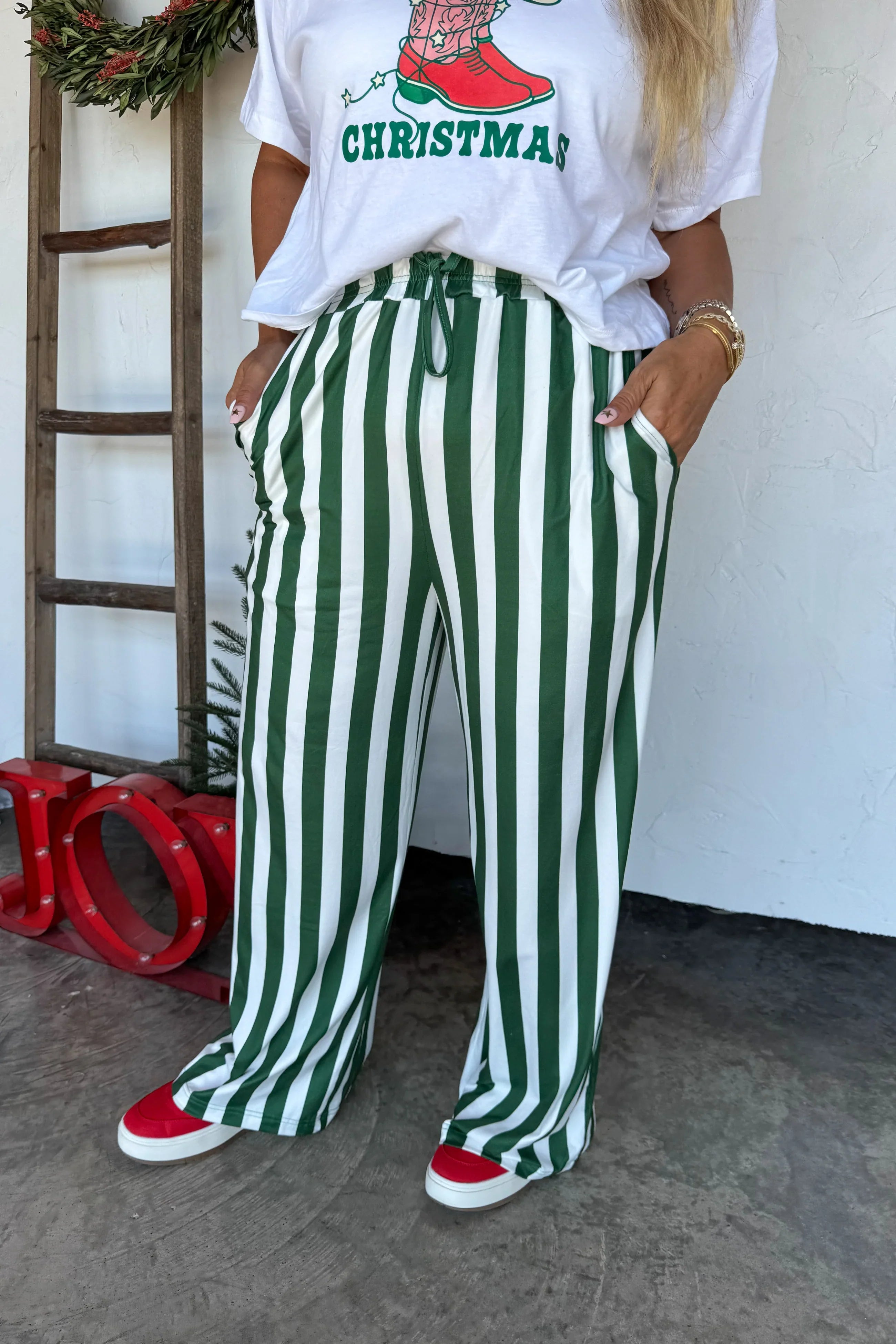 PREORDER: Blakeley Christmas Vertical Vibes Stripe Pants Womens