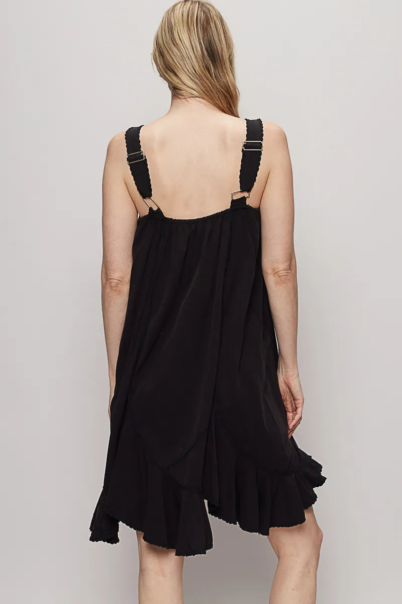 POL Black Ruffle Hem Sleeveless Mini Dress